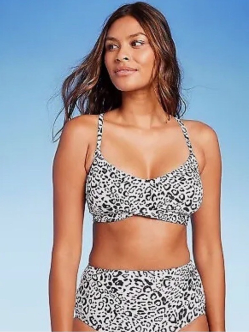 Kona Sol Leopard Print Two-Piece One-Piece Swimsuit - Black & White